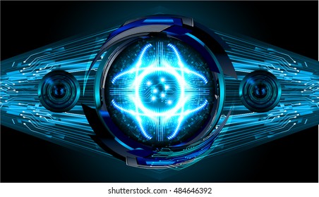 future technology, blue silver eye cyber security concept background, abstract hi speed digital internet.motion move speed blur