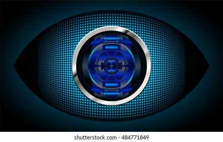 future technology, blue silver eye cyber security concept background, abstract hi speed digital internet.motion move speed blur