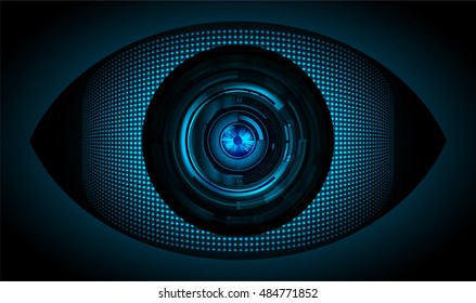 future technology, blue silver eye cyber security concept background, abstract hi speed digital internet.motion move speed blur