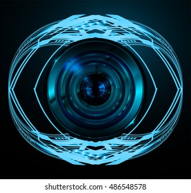 future technology, blue silver eye cyber security concept background, abstract hi speed digital internet.motion move speed blur. eyeball vector