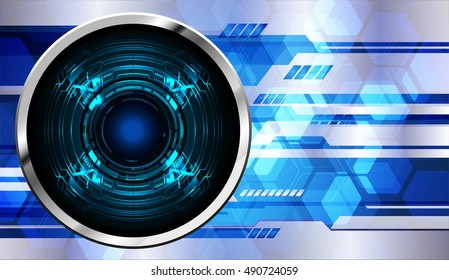 future technology, blue silver eye cyber security concept background, abstract hi speed digital internet.motion move speed blur. grid Hexagon. eyeball