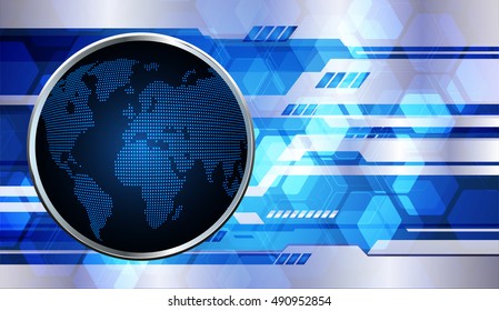 future technology, blue world cyber security concept background, abstract hi speed digital internet.motion move speed blur. grid Hexagon.
