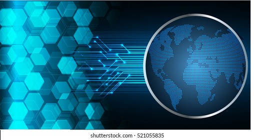 future technology, blue world cyber security concept background, abstract hi speed digital internet.motion move speed blur. pixel . Hexagonal grid vector