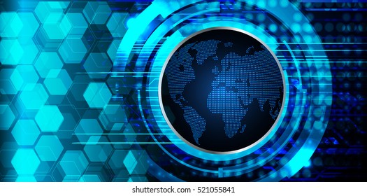 future technology, blue world cyber security concept background, abstract hi speed digital internet.motion move speed blur. pixel . Hexagonal grid vector