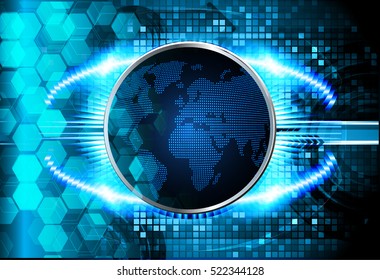 future technology, blue world cyber security concept background, abstract hi speed digital internet.motion move speed blur. pixel . Hexagonal grid vector