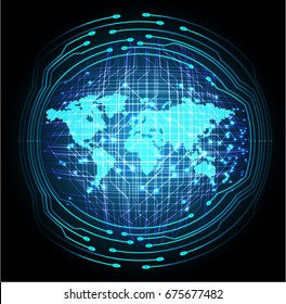 future technology, blue world map cyber security concept background, abstract hi speed digital internet.motion move blur. pixel. vector