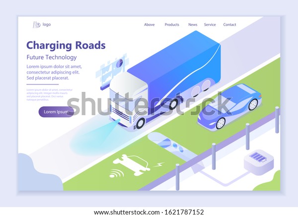 Future technology - Charging\
Roads, 3d isometric vector illustration, for graphic and web\
design