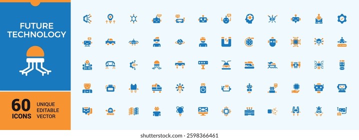 Future Technology colorful solid icons. Contains such icons as technology, tech, network, future, cyber, artificial and more. Filled icon collection. Automation icon collection.