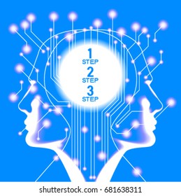 The future of technology. Cyber concept. Silhouette of man's head with the motherboard and Eyes. Artificial Intelligence. Vector eps10 illustration