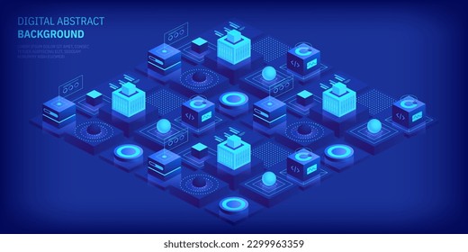 Future technology digital abstract background concept Digital cyberspace and data network Quantum computer or block chain of finance data Blockchain fintech and mining cryptocurrency Vector isometric