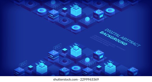 Future technology digital abstract background concept Digital cyberspace and data network Quantum computer or block chain of finance data Blockchain fintech and mining cryptocurrency Vector isometric