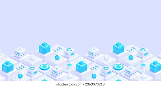 Future technology digital abstract background concept Digital cyberspace and data network Quantum computer or block chain of finance data Blockchain fintech and mining cryptocurrency Vector isometric