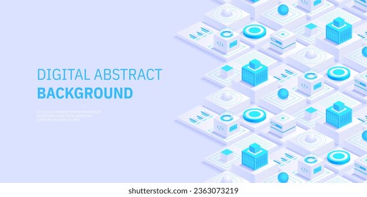 Future technology digital abstract background concept Digital cyberspace and data network Quantum computer or block chain of finance data Blockchain fintech and mining cryptocurrency Vector isometric