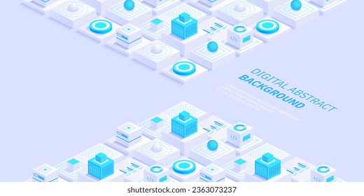 Future technology digital abstract background concept Digital cyberspace and data network Quantum computer or block chain of finance data Blockchain fintech and mining cryptocurrency Vector isometric