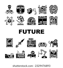 future technology digital data icons set vector. tech futuristic, business internet, communication network, modern information future technology digital data glyph pictogram Illustrations