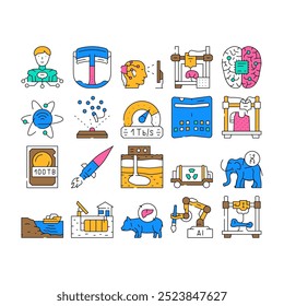 future technology digital data icons set vector. tech futuristic, business internet, communication network, modern information future technology digital data color Contour Illustrations