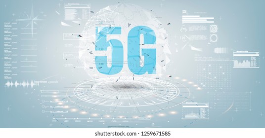 Future Technology Display Design. 5g Internet Connection Speed Sign Over Futuristic Low Poly Mesh Wireframe On white Background Vector Illustration