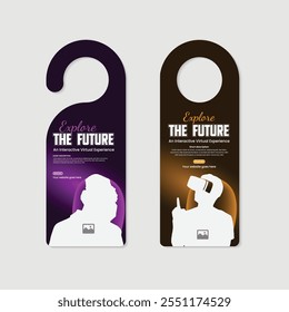 Future technology door hanger design or Virtual reality 3d game training workshop door hanger design template two variations design
