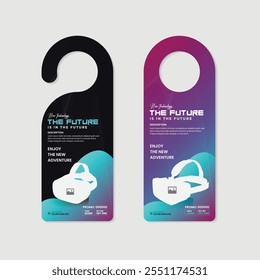 Future technology door hanger design or Virtual reality 3d game training workshop door hanger design template two variations design
