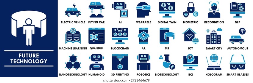 Conjunto de colección de iconos de duotono de Tecnología futura. Diseño, futuro, tecnología, digital, ciencia, tecnología