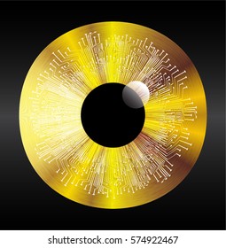 future technology, gold yellow eye cyber security concept background, abstract hi speed digital internet.motion move blur. pixel eyeball. vector
