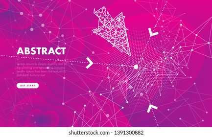 Future technology with hand and arrows on full color liquid beautiful gradient geometric thin line background. Big data selections and intellectual systems.