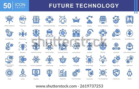 Future Technology icon collection set. Containing emerging technology, change, it, nanotechnology, biotechnology, robotic, ai icon. Simple vector illustration