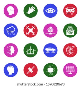 Future Technology Icons. White Flat Design In Circle. Vector Illustration.