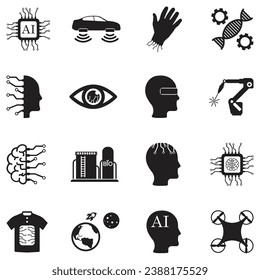 Future Technology Ideas Icons. Black Flat Design. Vector Illustration.