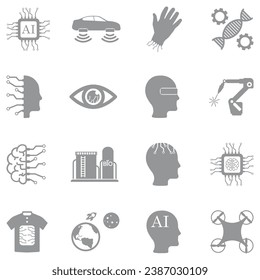 Future Technology Ideas Icons. Gray Flat Design. Vector Illustration.