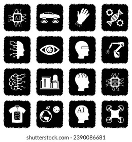 Future Technology Ideas Icons. Grunge Black Flat Design. Vector Illustration. 