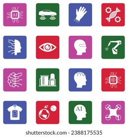 Future Technology Ideas Icons. White Flat Collection In Square. Vector Illustration.