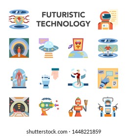 future technology innovation flat design icon set, vector and illustration