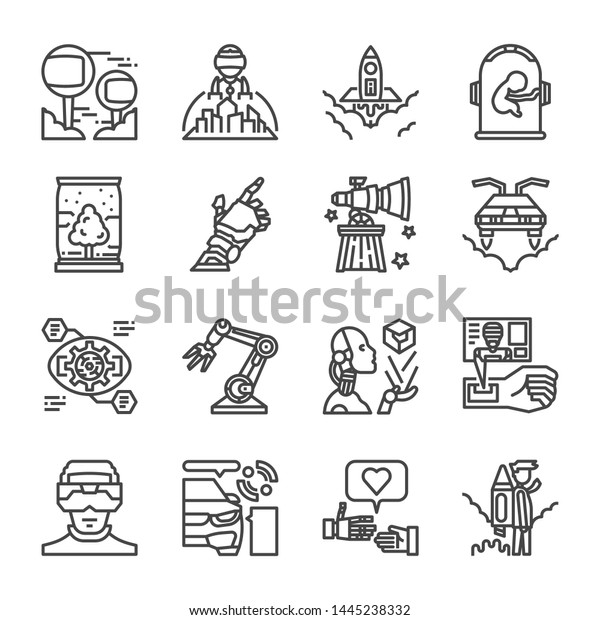 future technology innovation outline icon\
set, vector and\
illustration