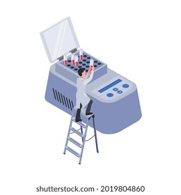Future technology isometric icon with character of researcher and laboratory equipment vector illustration