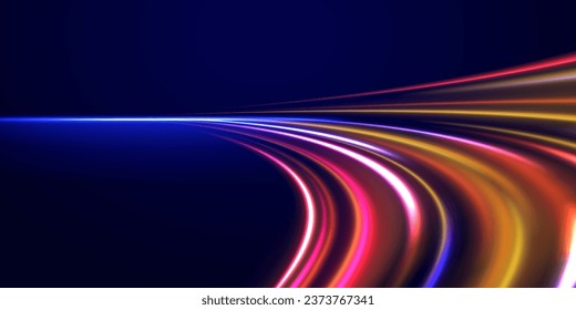 Future technology line background and light effect, cyberpunk style material with a sense of technology. Acceleration speed motion on night road. Laser beams luminous abstract sparkling vector.