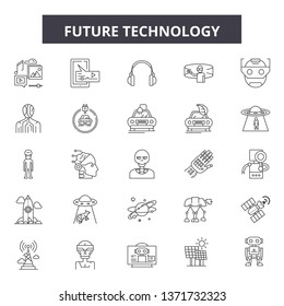 Future technology line icons, signs set, vector. Future technology outline concept, illustration: technology,future,digital,innovation,data,smart,internet,modern