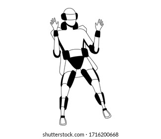 Future technology man in virtual reality glasses. Black and white vector illustration.