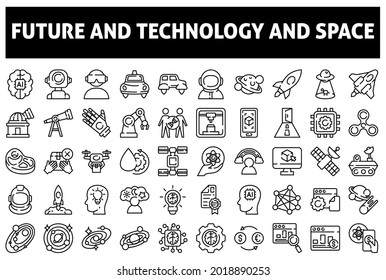 Future and Technology and Space Icon Set with 50 Outline Icons.