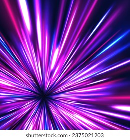 Future technology speed line light effect, cyberpunk style background material with a sense of technology. 3d render, abstract neon vector background, space tunnel turning to left, ultra violet rays.