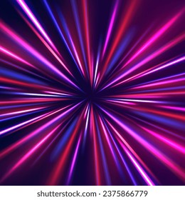 Future technology speed line light effect, cyberpunk style background material with a sense of technology. 3d render, abstract neon vector background, space tunnel turning to left, ultra violet rays.