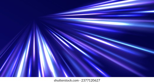 Future technology speed line light effect, cyberpunk style background material with a sense of technology. 3d render, abstract neon vector background, space tunnel turning to left, ultra violet rays.