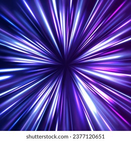 Future technology speed line light effect, cyberpunk style background material with a sense of technology. 3d render, abstract neon vector background, space tunnel turning to left, ultra violet rays.