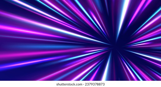 Future technology speed line light effect, cyberpunk style background material with a sense of technology. 3d render, abstract neon vector background, space tunnel turning to left, ultra violet rays.