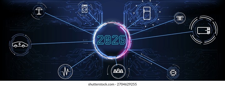 As tendências tecnológicas e inovações futuras destacadas em um gráfico conceitual digital 2026.