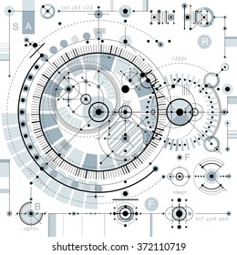 Future technology vector drawing, industrial wallpaper. Graphic illustration of engine or mechanism.