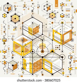 Future technology vector drawing, industrial wallpaper. Graphic illustration of engine or mechanism.