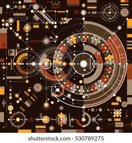 Future technology vector drawing, industrial wallpaper. Graphic illustration of engine or mechanism.