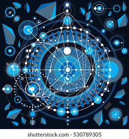 Future technology vector drawing, industrial wallpaper. Graphic illustration of engine or mechanism.