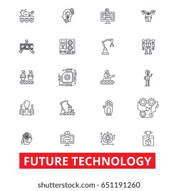 Future technology, future vision, futuristic, business, robot, cyborg, control line icons. Editable strokes. Flat design vector illustration symbol concept. Linear signs isolated on white background